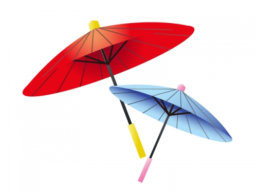赤と青色の番傘の年賀状イラスト