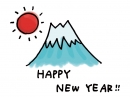 HappyNewYearの文字と富士山の年賀状イラスト
