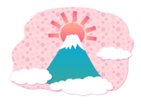 かわいい花柄背景の富士山の年賀状イラスト
