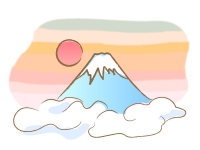 筆で描いたような富士山と初日の出の年賀イラスト