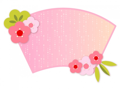 霰模様ピンク色の地紙と梅の花の年賀イラスト