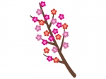 梅と木に咲いている梅の花の年賀状・お正月イラスト