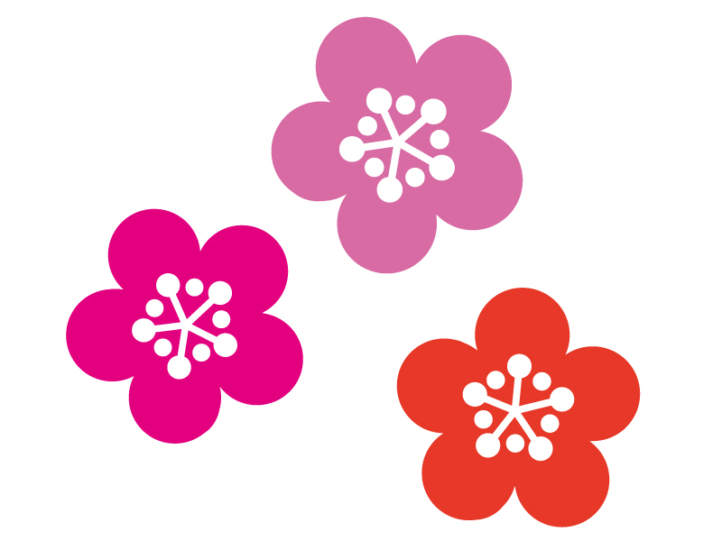 三色の梅の花の年賀状・お正月イラスト | 年賀状の無料 三色の梅の花の年賀状・お正月イラスト | 年賀状の無料