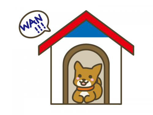 犬小屋と犬の年賀状イラスト