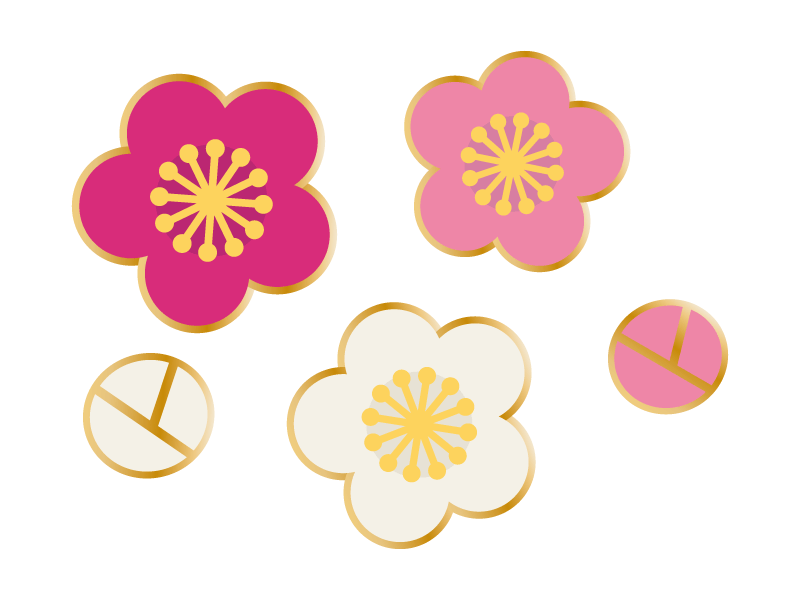 三色の梅の花の年賀状 お正月イラスト03 年賀状の無料テンプレートやイラスト