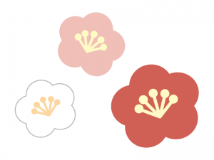 三色の梅の花の年賀状 お正月イラスト04 年賀状の無料テンプレート