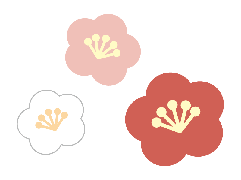 三色の梅の花の年賀状 お正月イラスト04 年賀状の無料テンプレートやイラスト