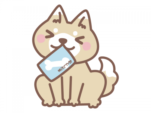 お年玉袋をくわえた犬の年賀状イラスト